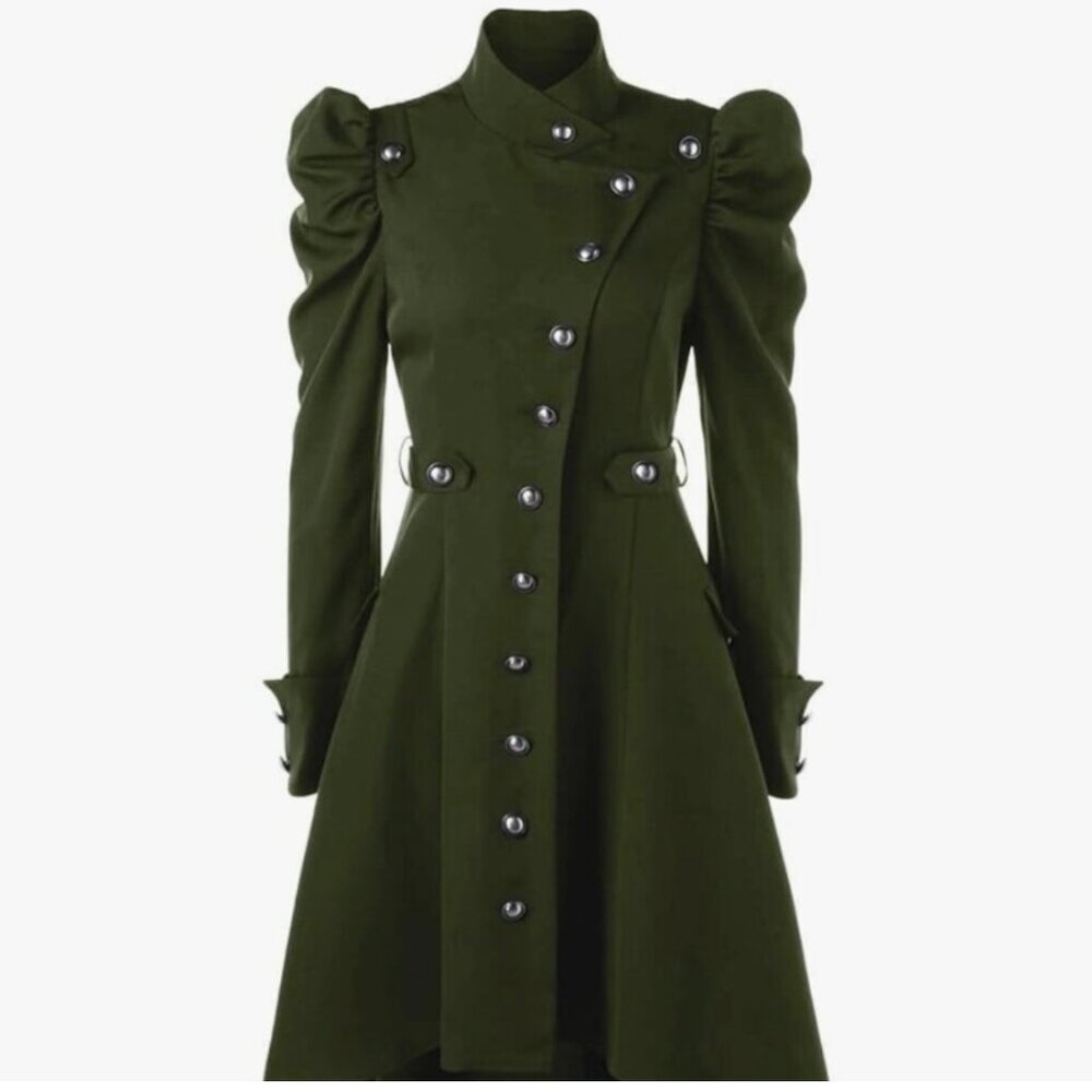 Gothic Vintage Womens Steampunk Victorian Swallow Tail Long Trench Coat Small